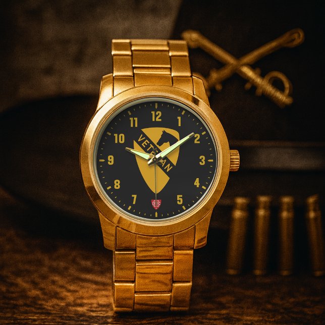 第1騎兵師団ベテランブラック 腕時計 (1st Cavalry Division "First Team" Veteran Stainless Steel Wristwatch )