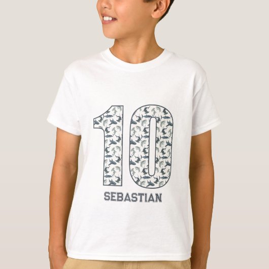 第10パーソナライズされた誕生日シャーク Tシャツ (正面)
