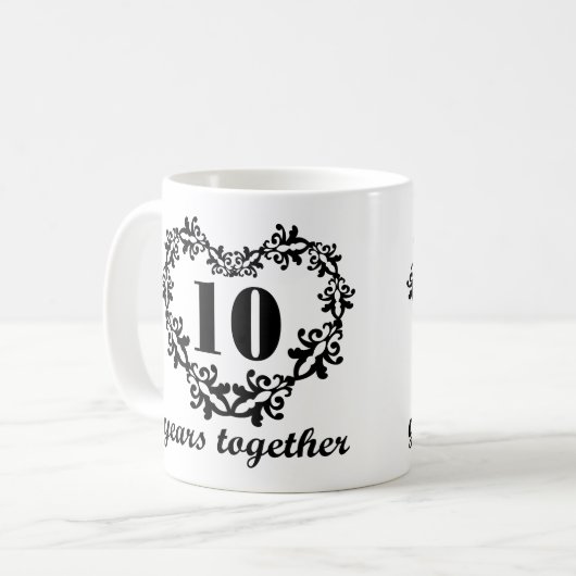 第10一緒の記念日年のハートのギフトのマグ コーヒーマグカップ (正面左)