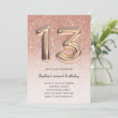 第10代の13誕生日バラ金ゴールドグリッター風船 招待状 (スタンド正面)