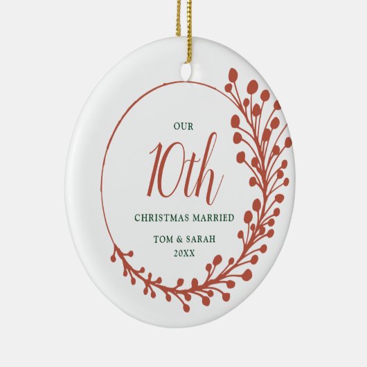 第10回クリスマスファ結婚したンパーソナライズされたリース セラミックオーナメント (右)