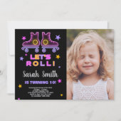 第10回ネオンピンクパープルスケートで滑る誕生日(写真あり) 招待状 (正面)