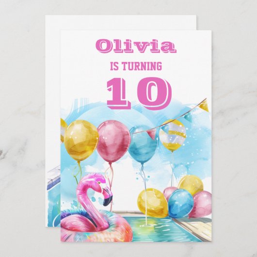 第10回バースデーパーティーへの招待 招待状 (正面/裏面)