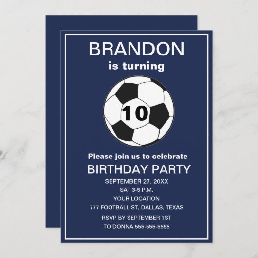 第10回バースデーパーティーサッカー海軍ブルーボーイズスポーツ 招待状 (正面/裏面)