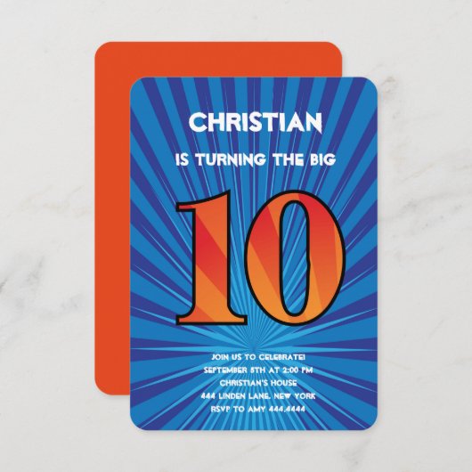 第10回バースデーパーティー招待少年 招待状 (正面/裏面)