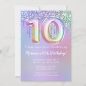 第10回バースデーパーティー招待紫ピンクグリッター 招待状 (正面)
