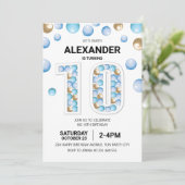 第10回バースデーパーティー、ブルーと金ゴールドバルーンボーイ 招待状 (スタンド正面)