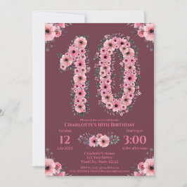 第10回ビッグ誕生日ガールピンク花緑 招待状