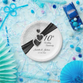 第10回白いダマスク（黒アクセント付） ペーパープレート (パーティー)