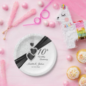 第10回白いダマスク（黒アクセント付） ペーパープレート (パーティー)