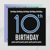 第10回誕生日パーティーブルーモダンとブラックW689 招待状 (正面/裏面)