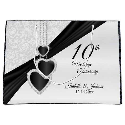 第10大きいオニックスおよび白い結婚記念日- ラージペーパーバッグ (正面)