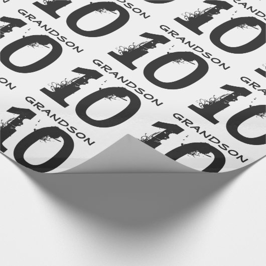 第10孫のための誕生日、白の黒い文字 ラッピングペーパー (角)