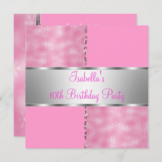 第10期女子バースデーパーティーピンク白い花2 招待状 (正面/裏面)