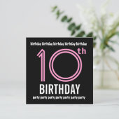 第10誕生会のモダンなピンクおよび黒いG001 招待状 (スタンド正面)