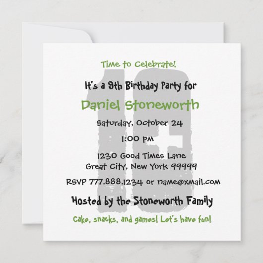 第10誕生会の黒の緑の白はV10Aを主演します 招待状 (裏面)