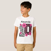 第10誕生日のピンクのシマウマの名前をカスタムするB01 Tシャツ (正面フル)