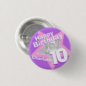 第10誕生日の写真のおもしろい紫色のピンクボタンのバッジ 缶バッジ (正面&裏面)