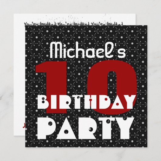 第10誕生日の名前をカスタムするの白黒赤いV11をからかって下さい 招待状 (正面/裏面)