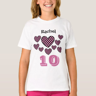 第10誕生日の女の子のチェック模様のハートの大きい数 Tシャツ