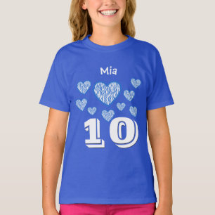 第10誕生日の女の子のハート大きい数名前をカスタムする Tシャツ
