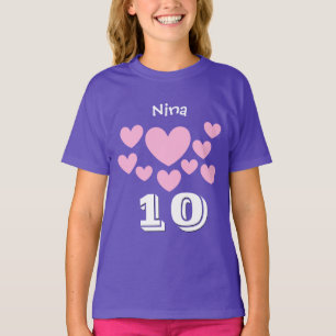 第10誕生日の女の子のピンクのハートの大きい数V05 Tシャツ