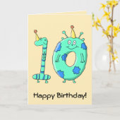 第10誕生日の漫画、ティール（緑がかった色）の緑および青 カード (黄色い花)