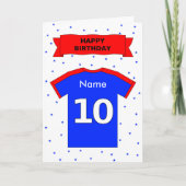 第10誕生日の赤く青いTシャツは名前を加えます カード (正面)