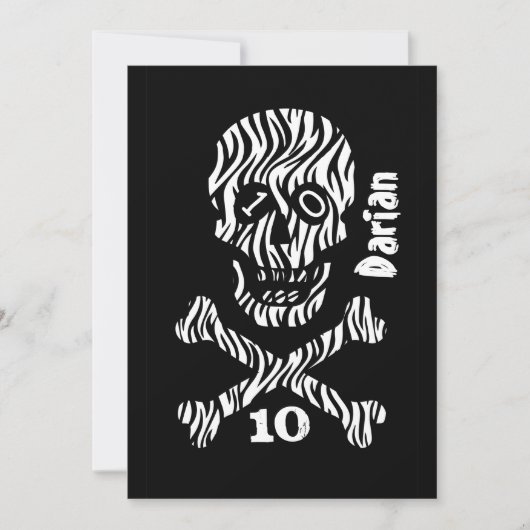 第10誕生日または任意の年のスカルとクロスボーンJ10 招待状 (正面)