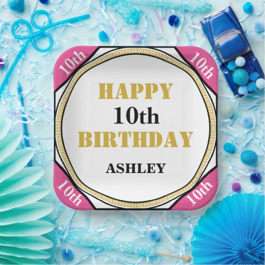第10誕生日エレガントピンク金ゴールド ペーパープレート (パーティー)