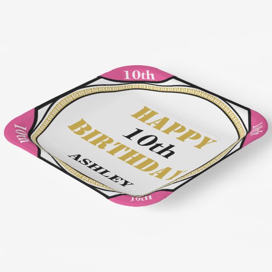 第10誕生日エレガントピンク金ゴールド ペーパープレート (傾斜あり)