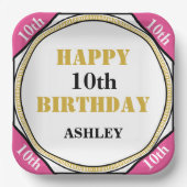 第10誕生日エレガントピンク金ゴールド ペーパープレート (正面)