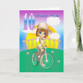 第10誕生日カード(自転車小さな女の子付) カード (正面)
