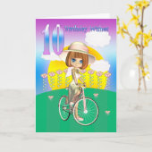 第10誕生日カード(自転車小さな女の子付) カード (黄色い花)