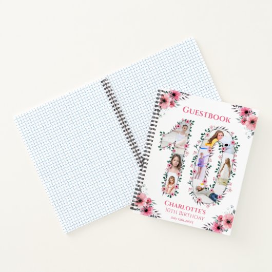第10誕生日ガール写真ピンク花のゲストブック ノートブック (内部)