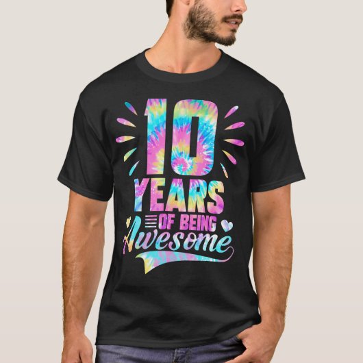 第10誕生日ギフトアイディアタイダイ10年 Tシャツ (正面)