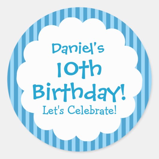 第10誕生日ステッカー青ストライプいV1C ラウンドシール (正面)
