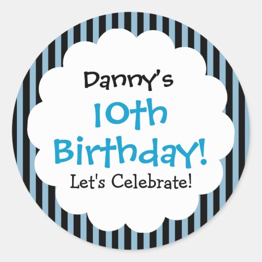 第10誕生日ステッカー青ストライプいV1CA ラウンドシール (正面)