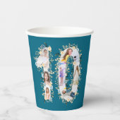 第10誕生日ティール(緑がかった色)フォトコラージュ黄花 紙コップ (正面)