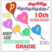 第10誕生日ハートバルーンパーソナライズされたビニル シール (シート)