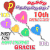 第10誕生日ハートバルーンパーソナライズされたビニル シール (正面)