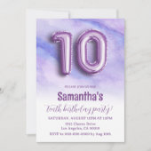 第10誕生日パープルマーブル招待状 招待状 (正面)