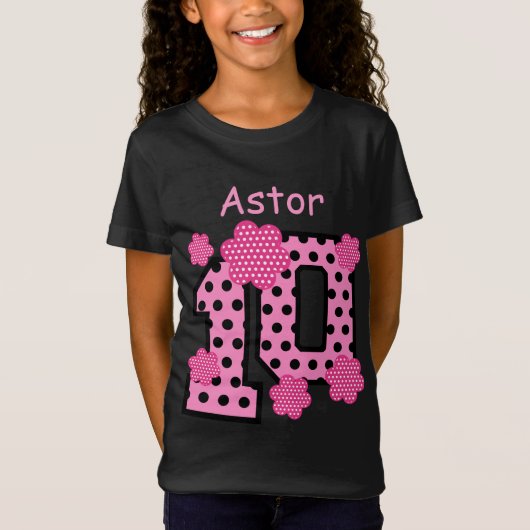 第10誕生日ピンク水玉模様名前をカスタムするV025A5 Tシャツ (正面)