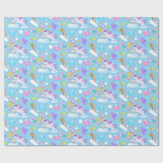第10誕生日ユニコーンパターン包装紙 ラッピングペーパー (フラット)