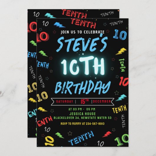 第10誕生日招待状パーティー 招待状 (正面/裏面)