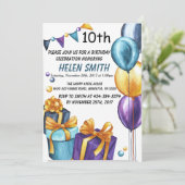 第10誕生日招待状金ゴールドグリッター 招待状 (スタンド正面)