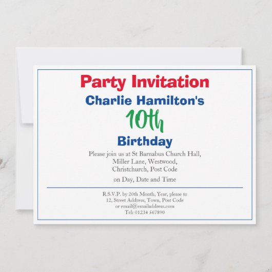 第10誕生日招待状 (裏面)