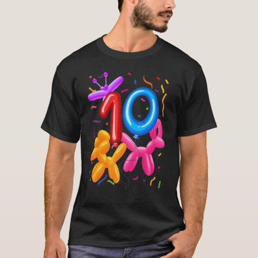 第10誕生日気球動物気球をテーマにした誕生 Tシャツ (正面)