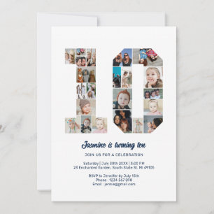 第10誕生日第10カスタム号写真コラージュ 招待状