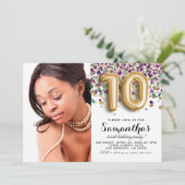 第10誕生日紙吹雪金ゴールドポートレート 招待状 (スタンド正面)